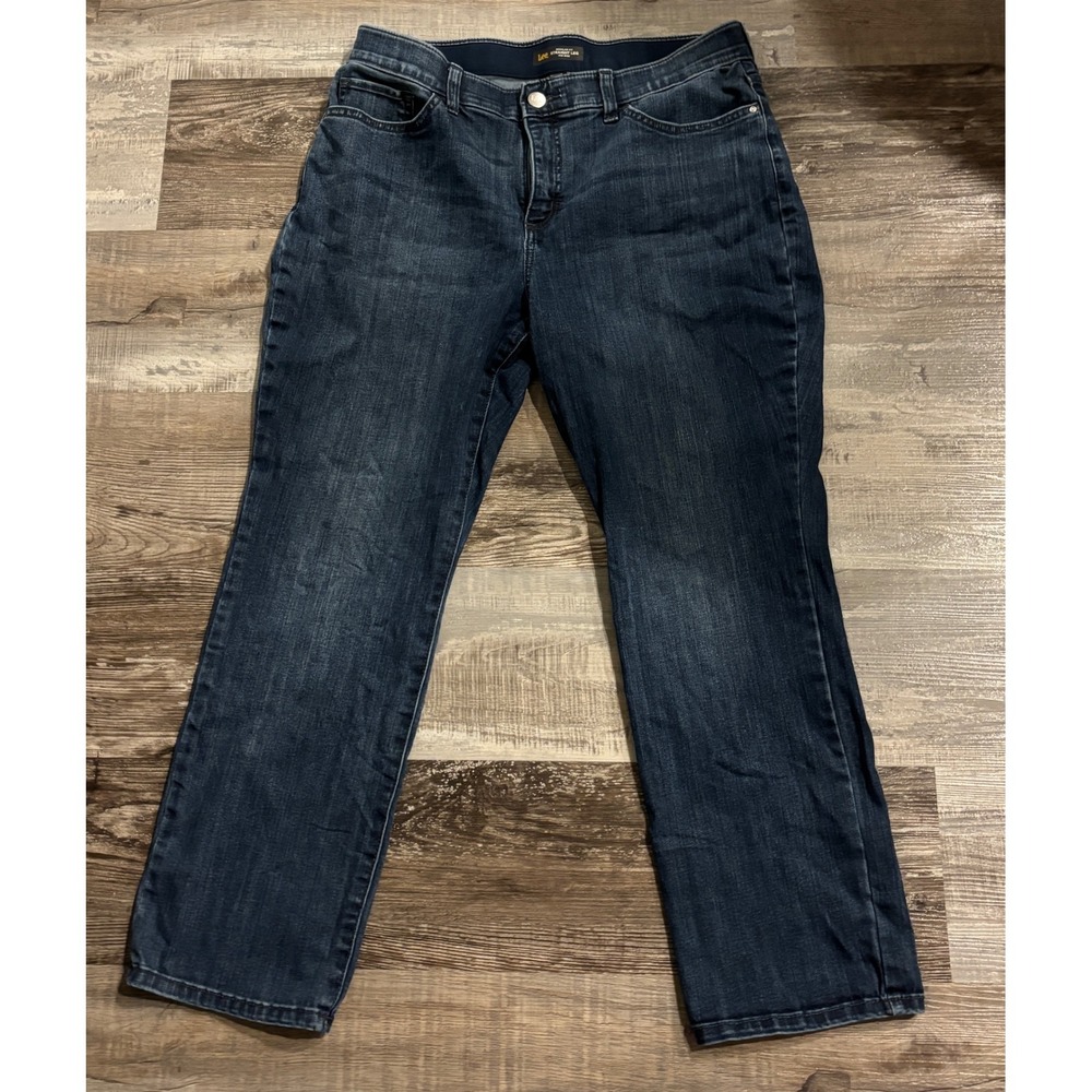 Lee Straight Leg Jeans Womens 16 Short Dark Wash Stretch Denim Blue 3413086